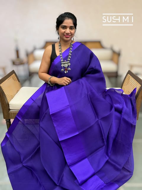 Purple Pure Handloom Kora Saree with Mashru Borders