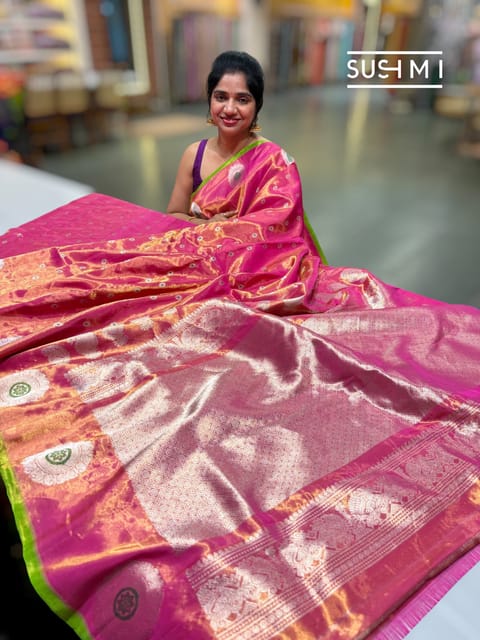 Pink Pure Handloom Gadwal Tissue Saree