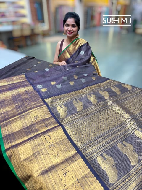 Dark Violet Vintage Checks Premium Gadwal Silk Saree in Monotone