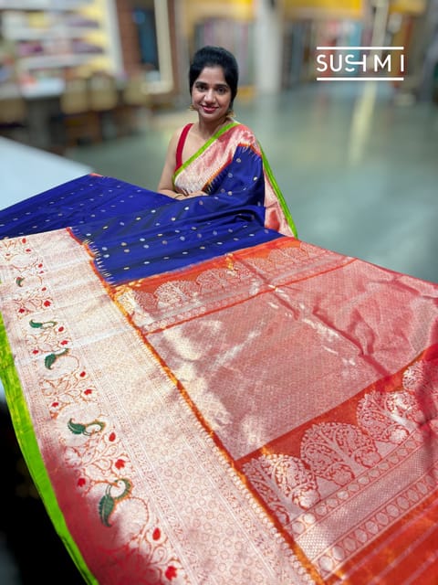Blue Premium Gadwal with Tissue Turning Border