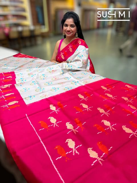 Handloom Designer Printed Ikkath Patola Silk Saree