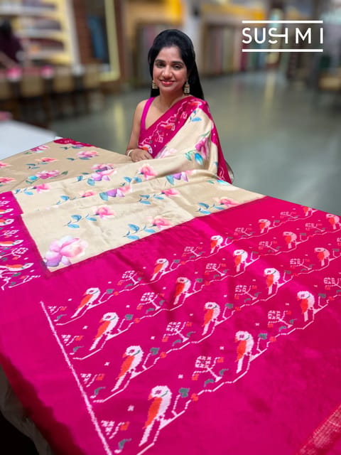 Pure Handloom Printed Ikkath Patola Silk Saree