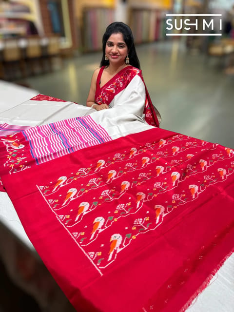 Pure Handloom Printed Ikkath Silk Saree
