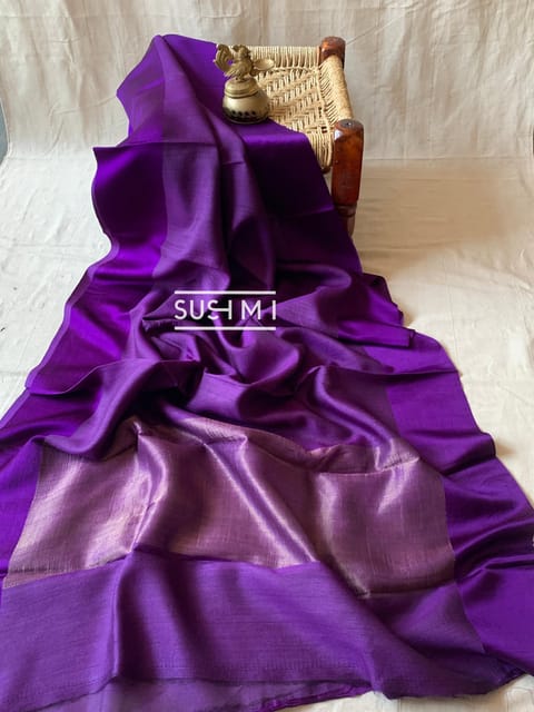 Brinjal Monotone Look Pure Handloom Desi Tussar Saree with Pure Mashru Borders