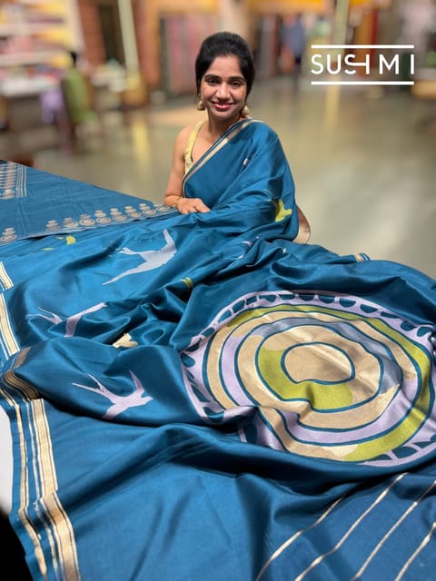Peacock Blue Designer Iktara Banarasi Silk Saree