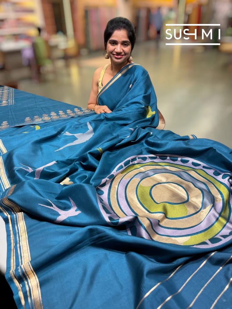 Peacock Blue Designer Iktara Banarasi Silk Saree 