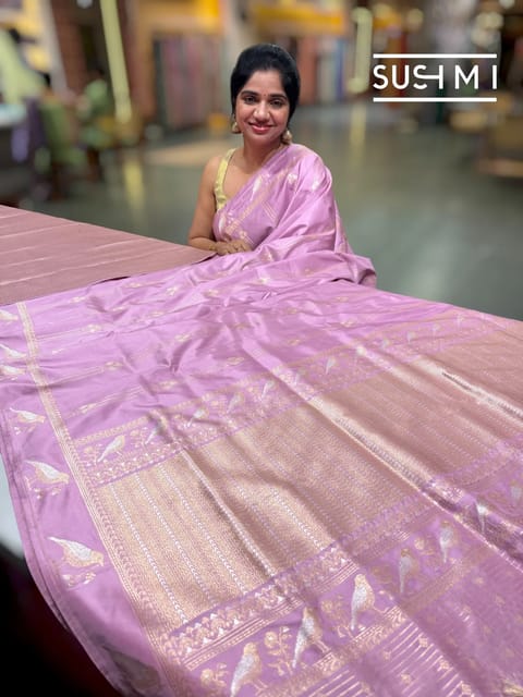 Dusty Rose Pink Designer Banarasi Ektara Silk Saree