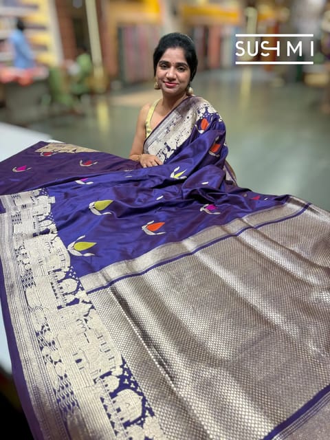 Brinjal Banarasi Iktara Silk Saree