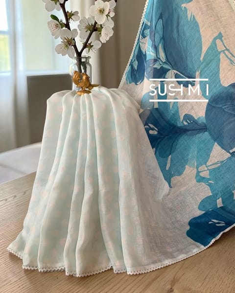 Polka Dot Printed Handloom Linen Saree