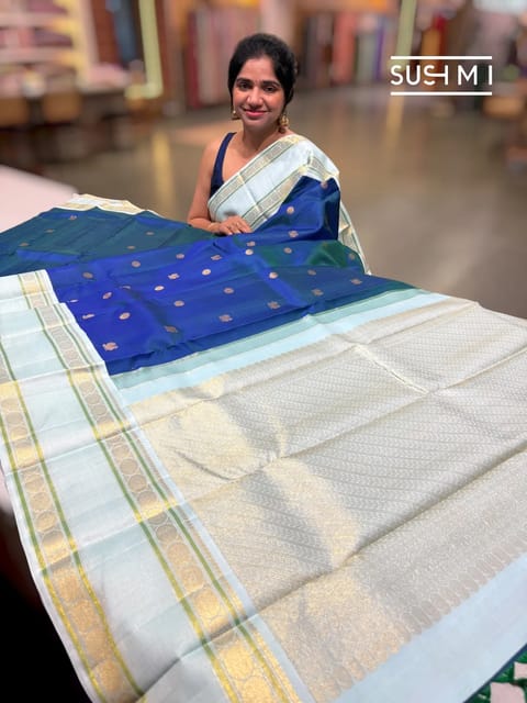 Blue with Green Dual Tone Vintage Korvai Kanjeevaram Saree