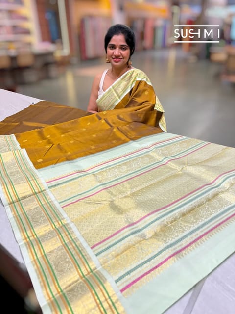 Mehendi with Gold Undertone Vintage Korvai Kanjeevaram Saree