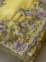 Yellow Pure Satin Georgette Saree