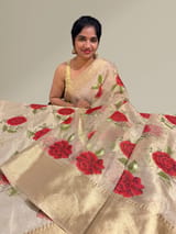 Light Gold tissue saree with embroidery