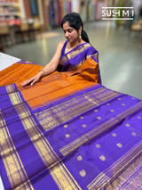 Rust Orange Vintage checks kanjeevaram Saree