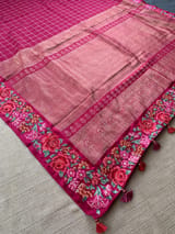 Ruby Pink Mysore Silk Saree with petitepoint embroidery S62110