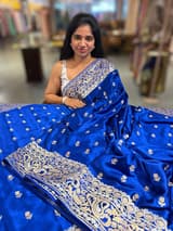 Electric Blue Pure Mashru Satin Saree with embroidery