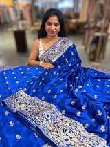 Electric Blue Pure Mashru Satin Saree with embroidery