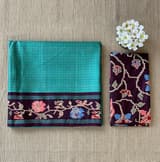 Teal & Grape Wine Combo Vintage Kanchi soft silk saree with embroidery