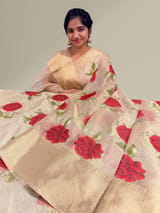 Light Gold tissue saree with embroidery
