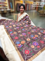 Brown Pure tussar with patola inspired embroidery: S62F194