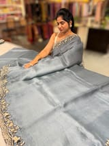 Grey pure organza with handwork SS50250