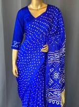 Royal Blue pure gajji silk bandhini Saree