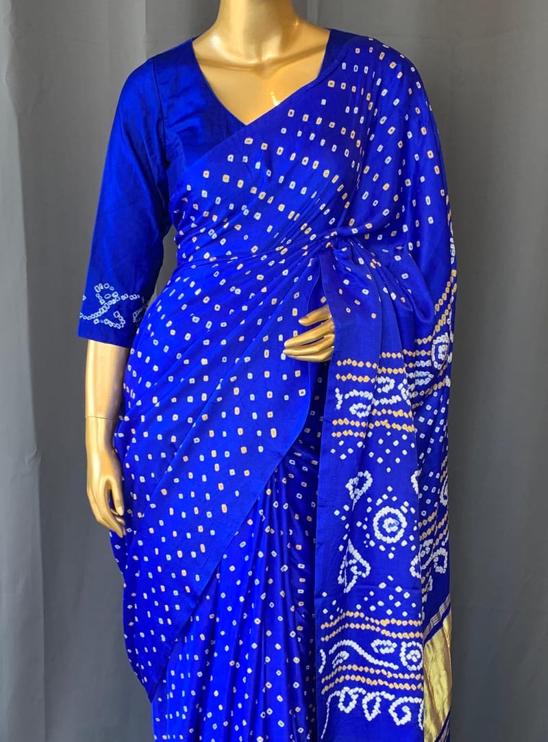 Royal Blue pure gajji silk bandhini Saree