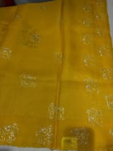 Mango Yellow Premium Handloom Designer Tissue saree with exquisite embroidery
