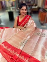 Red Banarasi Brocade Tissue with embroidery SS50222
