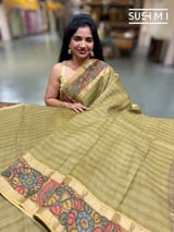 Olive Green Kanchi pen kalamkari fusion saree