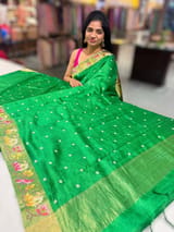 Parrot Green Raw Silk Saree with Pythani inspired Embroidery
