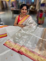 Banarasi Handloom silver tissue Saree with multi color woven border SS50420