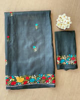 Elephant Grey Pure Handloom Tussar Saree