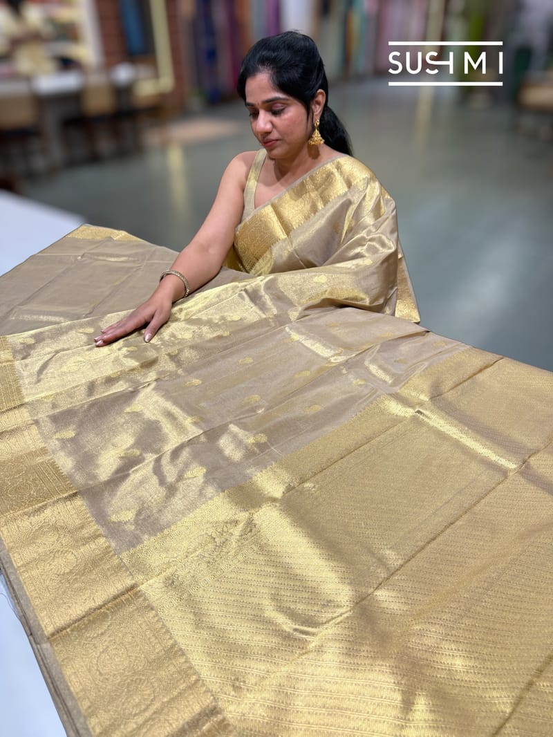 Antique Sage Green Kanjeevaram Tissue Saree