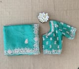 Sea Green Pure Organza Handwork saree DSCL040