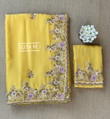 Yellow Pure Satin Georgette Saree
