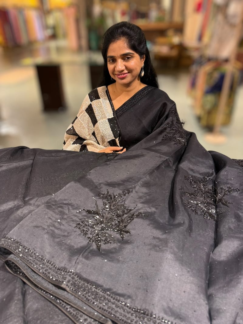 Black Designer Organza Handwork Saree
