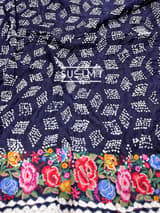 Midnight Blue Pure Gajji Silk Rai bandhej Saree with petite point embroidery