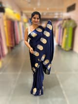 Midnight Blue Pure Satin Saree with embroidered border and blouse