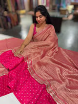 Dark Pink Crush Tissue Saree with Bandhini &Sabhya borders