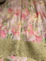 Baby Pink Banarasi Munga Printed Tussar Khaddi With Tissue cutwork Rose Border SS50464