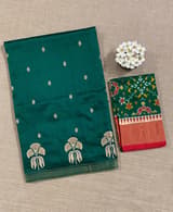 Bottle Green Handloom Raw Silk Saree SS50493