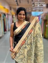 Black Tussar pen kalamkari printed saree