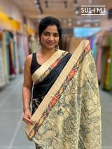 Black Tussar pen kalamkari printed saree