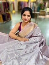 Dusty Mauve Poona Silk Saree with heavy weaving Mashru Open Border