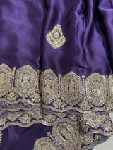 Dark Brinjal Color Pure Satin Saree with Heavy Handwork SS50617