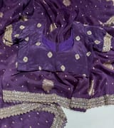 Violet Tissue Georgette Saree heavy handwork border paired with ready to wear blouse SS50426