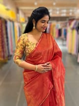 Red chanderi Tissue saree with designer tissue blouse