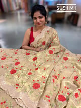 Muted Gold Designer Banarasi Brocade Tissue Saree S62114