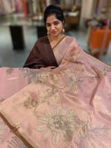 Dusty Pink Printed Banarasi Tissue with Handwork. SS50380